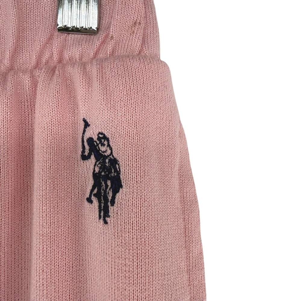 US Polo Assn Pink Knit Pajama Lounge Pants Women S/M Elastic Waist Straight Leg